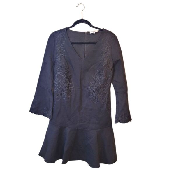 Kobi Halperin Black Floral Embroidered Stretch Knit Dress Size M - Picture 1 of 5